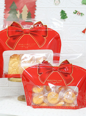 红色蝴蝶结拉链手提面包袋烘焙手撕包切片吐司西点小礼品包装袋子