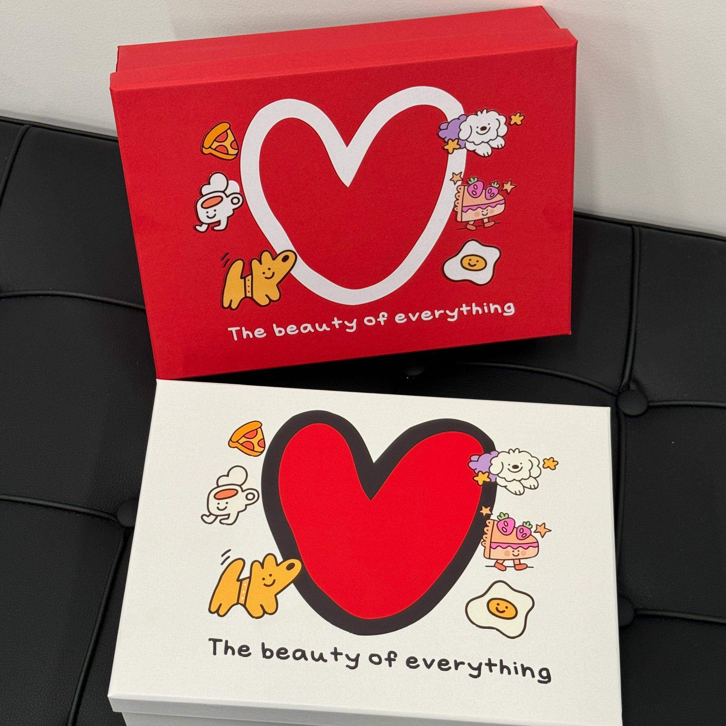 520礼物盒生日礼盒包装盒插画情侣大号空盒爱心伴手礼品盒红色