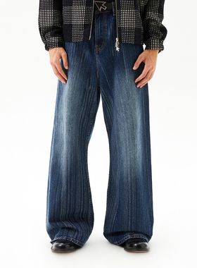 FMACM闷与狂 水洗划痕肌理微喇廓形牛仔裤2024春秋款情侣休闲长裤