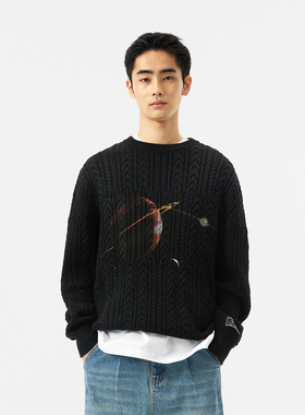 FMACM闷与狂 宇宙星体印花错位设计肌理层次修身2024冬圆领针织衫