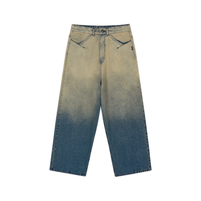 FMACM闷与狂 黄泥渐变水洗扎花复古牛仔裤2024秋季新款宽松长裤