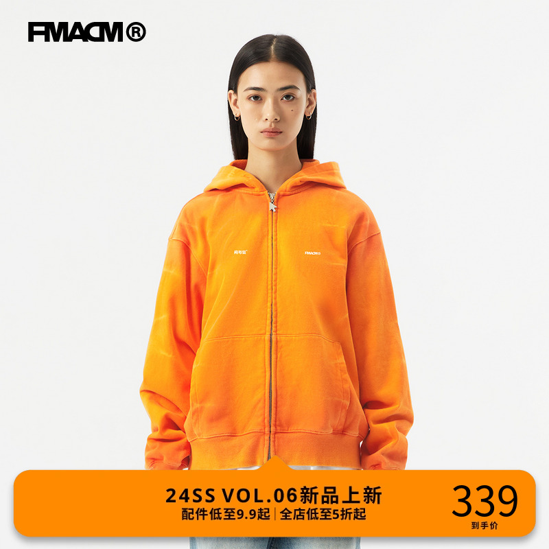 FMACM 23AW  闷与狂 重磅洗水480克扎染连帽印花宽松拉链卫衣外套