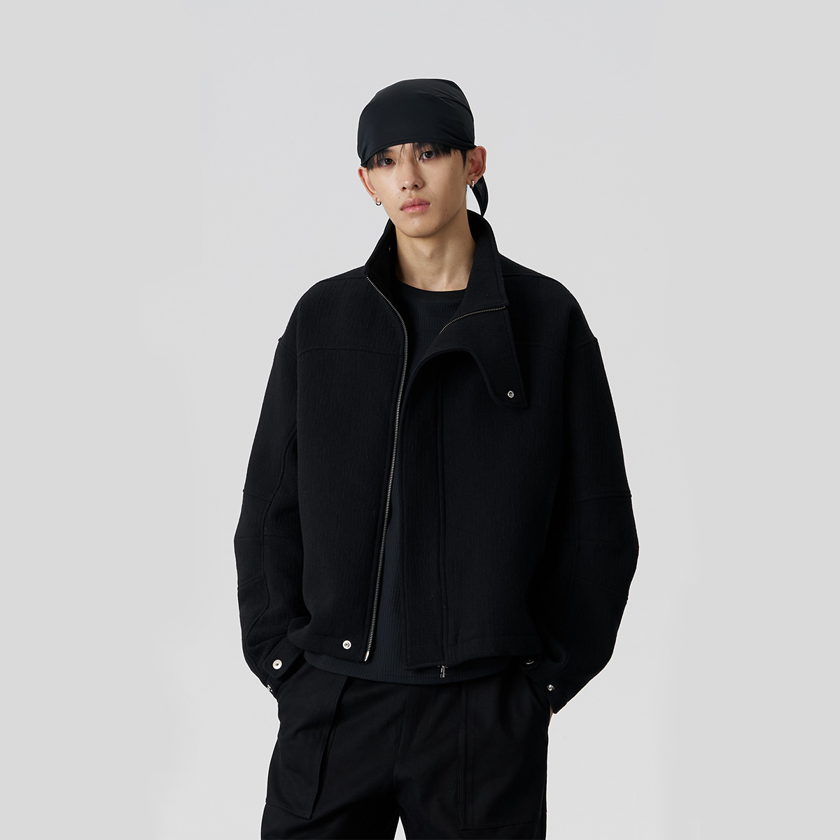 FMACM闷与狂 羊毛混纺毛呢矩形口袋夹克立领潮流男秋冬高级感外套