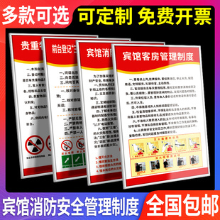 宾馆旅店消防安全管理制度检查规章制度牌子酒店入住登记须知标志牌卫生管制灭火和应急疏散预案标识墙牌定制