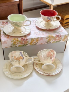 复古咖啡杯碟套装高颜值下午茶杯轻奢陶瓷杯拿铁杯精致伴手礼