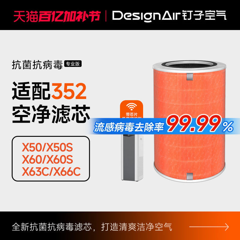 适配352空气净化器滤芯x50/x60/x50s/x63pet/x63c/x66c过滤网