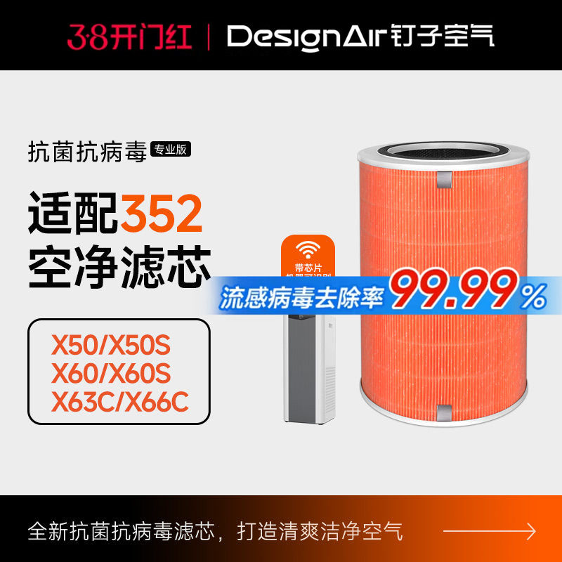 适配352空气净化器滤芯x50/x60/x50s/x63c/x66c活性炭除醛过滤网