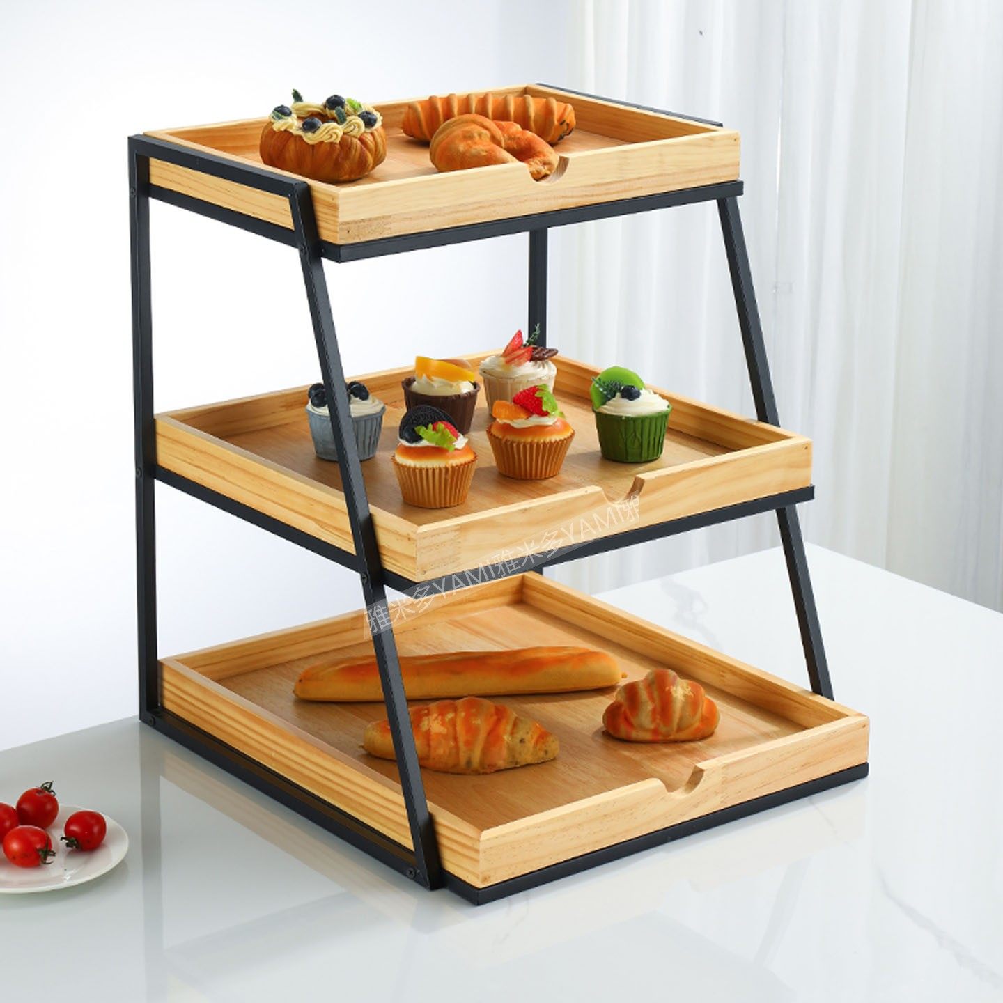 雅米多不锈钢架实木盘面包蛋糕干点水果陈列超市促销架橱窗展示架,餐饮具,果盆/果盘/果篮,淘宝优惠券,粉丝福利购,淘宝优惠卷
