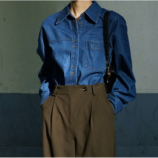 布莱克书店 挺括有型全棉 小众文艺复古长袖经典叠穿牛仔衬衫女