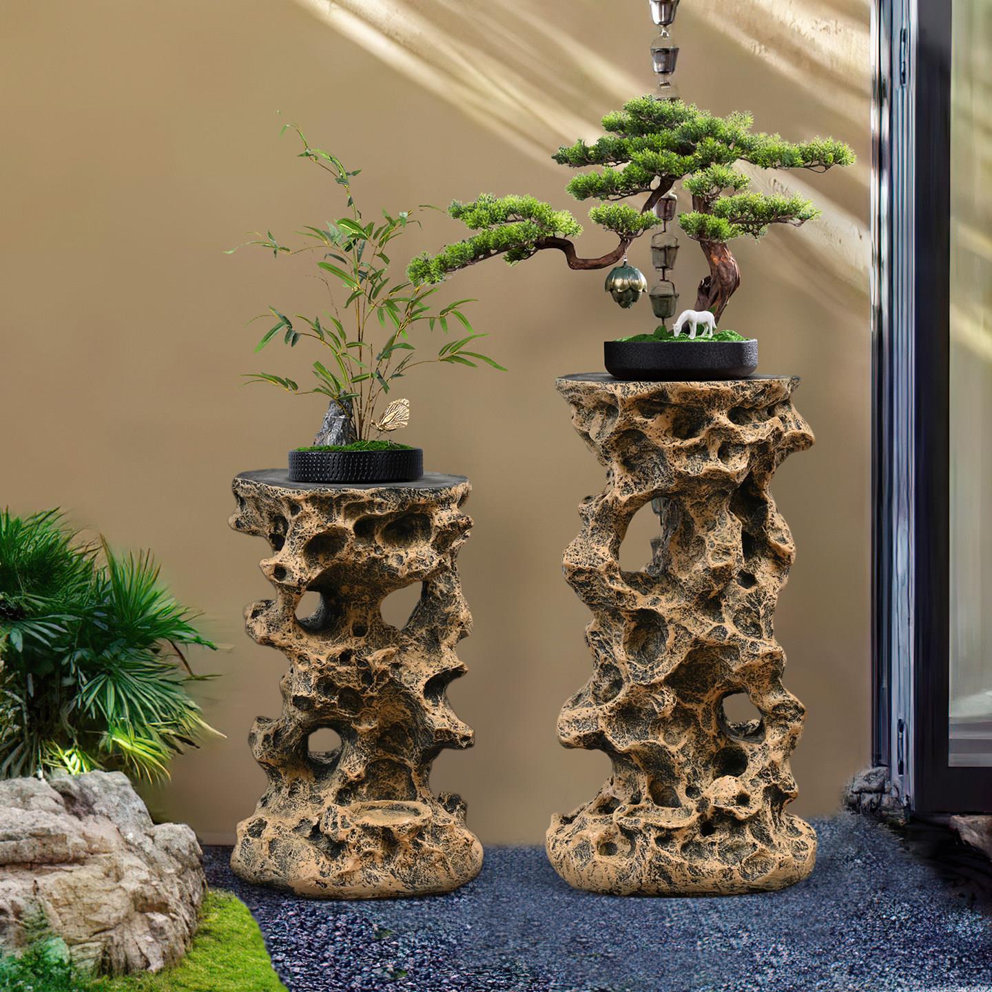 花园装饰太湖石树脂底座彷石墩户外庭院盆景别墅露台花盆花架摆件