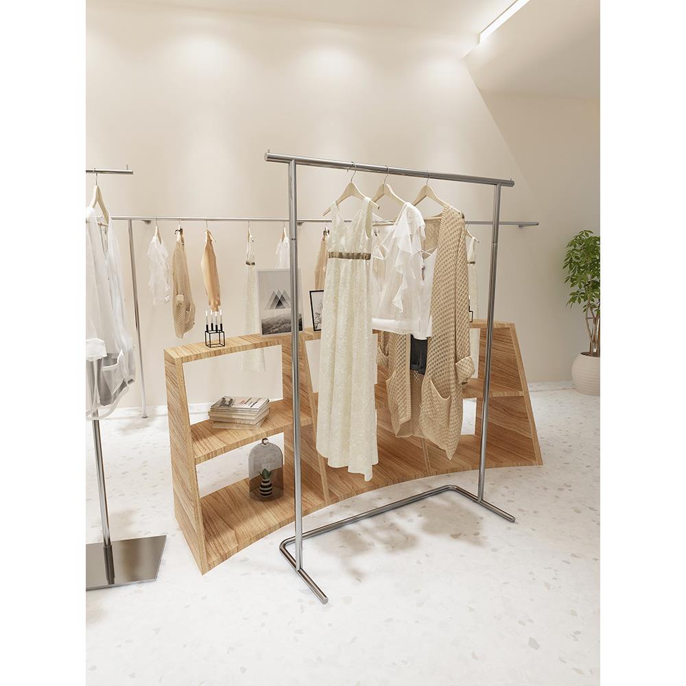 服装店展示架不锈钢落地式挂衣架女装店陈列货架银色装饰衣服架子