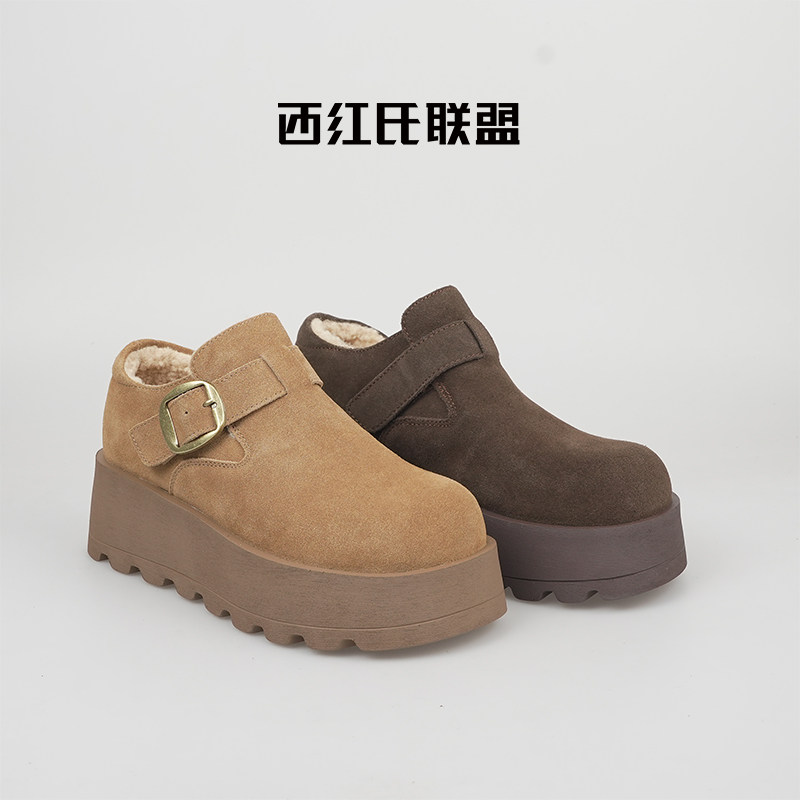 【西红氏•双旦礼遇季】羊羔毛~反绒牛皮冬季勃肯鞋跟高5.5cm