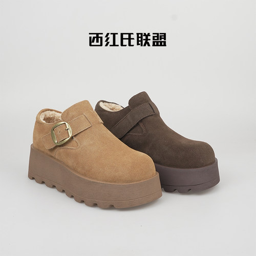 【西红氏•双旦礼遇季】羊羔毛~反绒牛皮冬季勃肯鞋跟高5.5cm