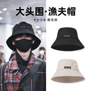 大码渔夫帽男士夏季款大头围遮阳帽大帽檐黑色简约太阳帽女防晒帽