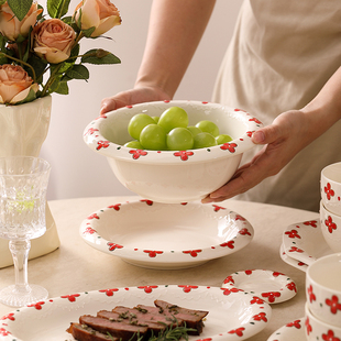 花见奶油风餐具碗碟套装家用釉下彩碗具盘子菜盘陶瓷饭碗汤碗鱼盘