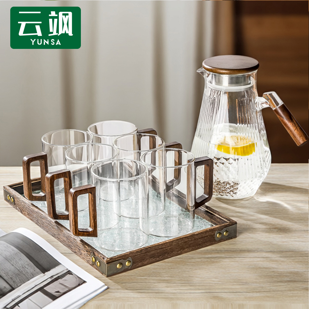 云飒家用玻璃杯套装客厅高级感轻奢风待客高硼硅耐高温茶杯子水壶