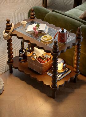 实木珠饰轻奢客厅沙发边几