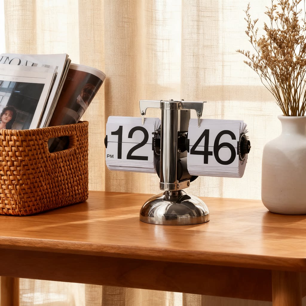 复古不锈钢翻页日历时钟桌面装饰摆件家居客厅卧室创意摆设