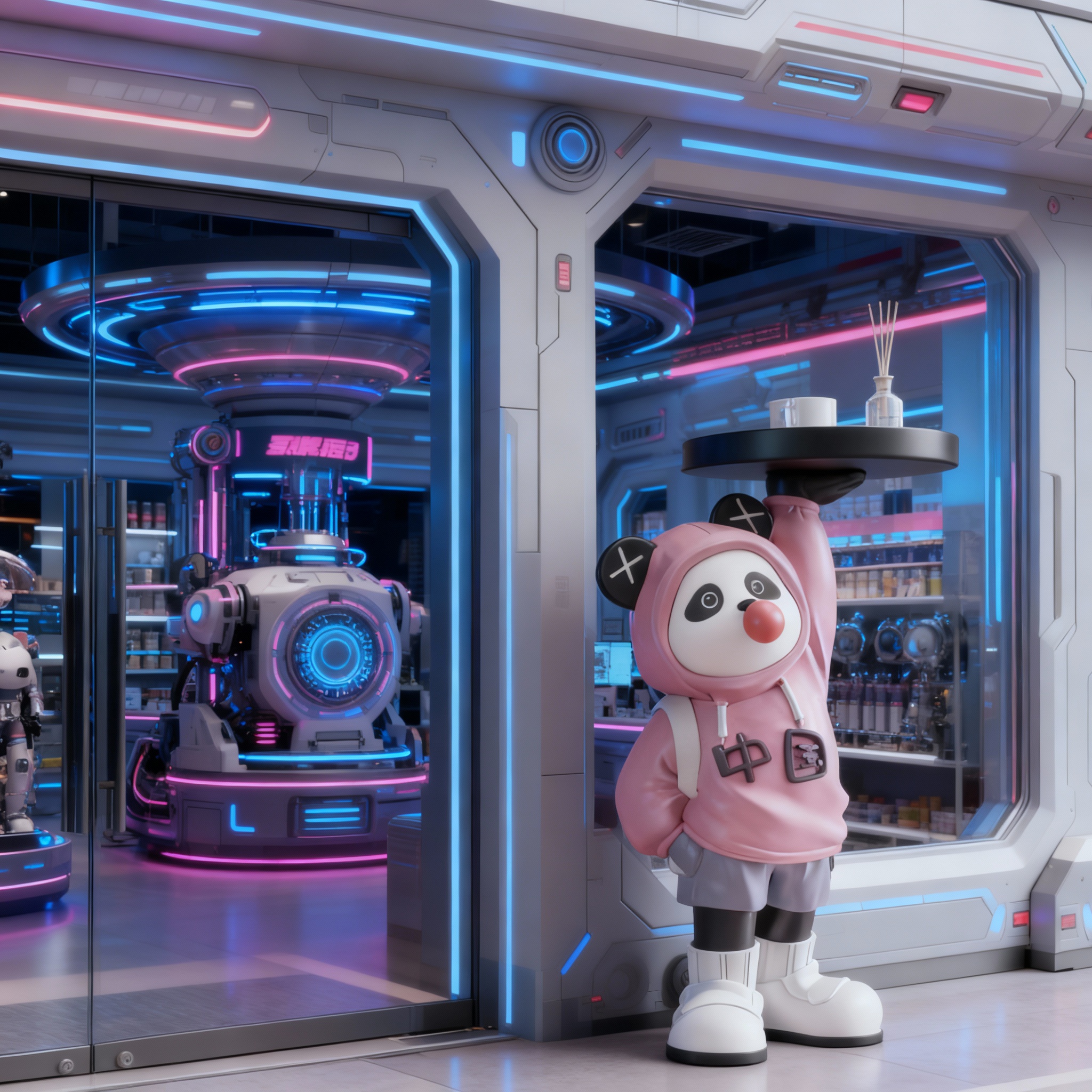 可爱熊猫机器人落地摆件