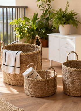 北欧风手工草编大容量落地花篮