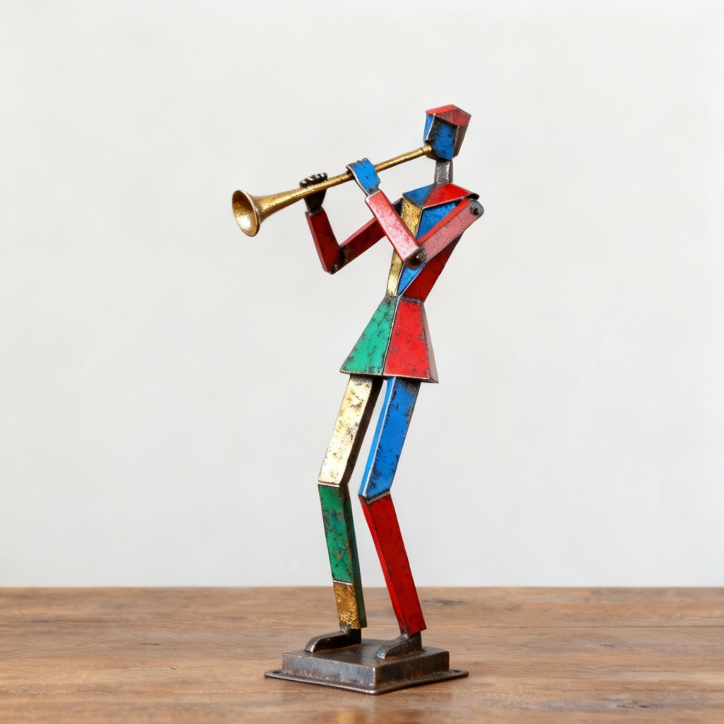 现代艺术彩色抽象人物吹喇叭摆件