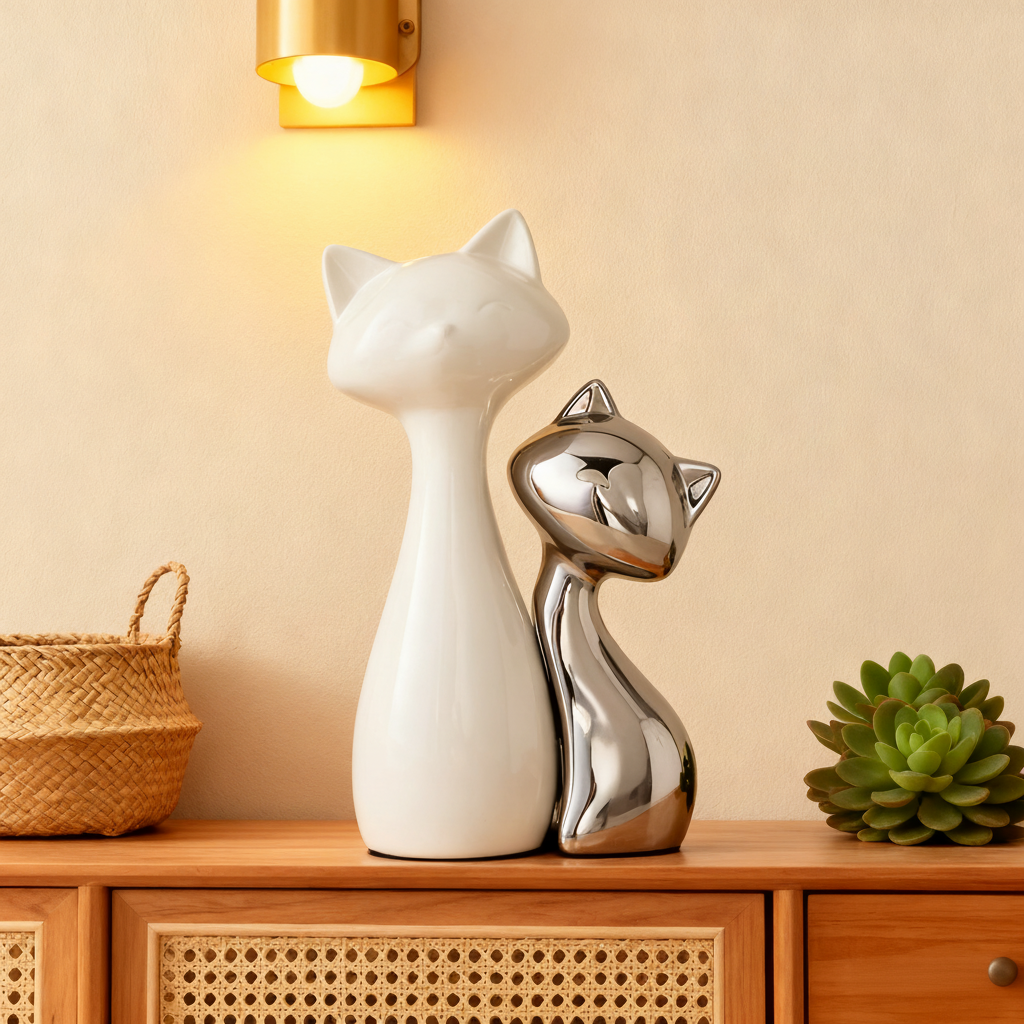 现代简约陶瓷猫咪装饰摆件