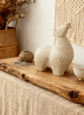 侘寂风洞石独角兽雕刻摆件客厅