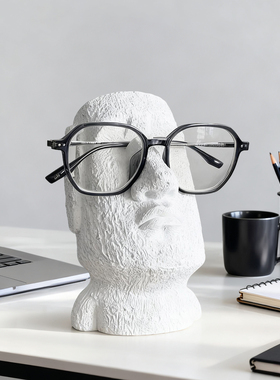 创意人头造型石材眼镜架摆件办公室桌面装饰复古文艺收纳架