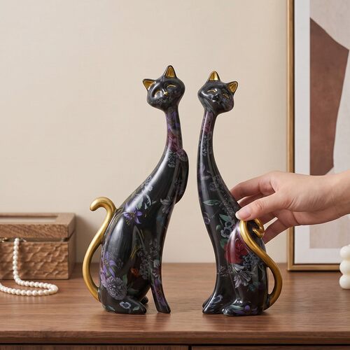 复古艺术长颈猫咪摆件乔迁礼物