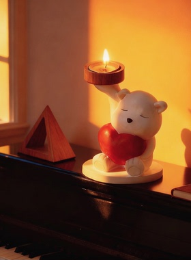 可爱小熊爱心烛台摆件