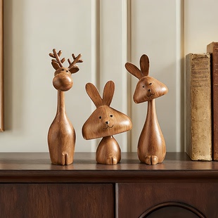 中古风一家三口摆件玄关轻奢高档客厅高级感小众艺术电视柜装饰品