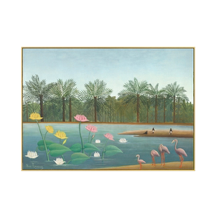 亨利卢梭 装饰画 动物抽象客厅挂画火烈鸟艺术画风景挂画壁画墙画