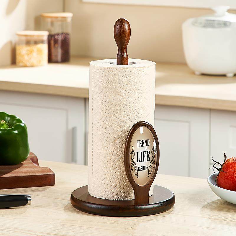 实木厨房餐桌纸巾架置物架立式木质卷纸架保鲜膜收纳架免打孔家用