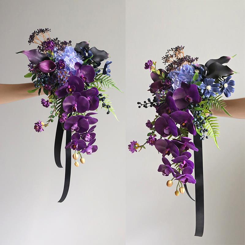 黑森林自然手捧仿真花束蝴蝶兰新娘结婚摄影绢花家居餐桌摆放装饰