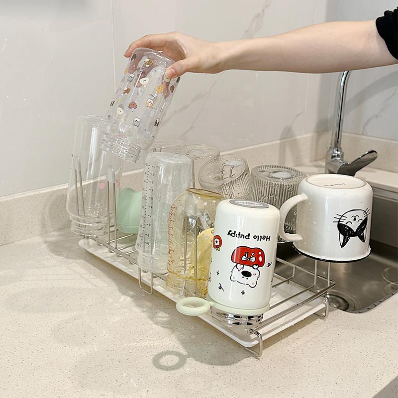 杯子收纳置物架不锈钢家用水杯茶杯茶具玻璃杯保温杯倒挂沥水杯架