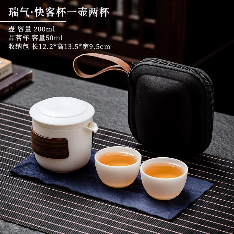 羊脂玉白瓷旅行茶具套组随行快客杯可携式一壶二杯户外防烫泡茶壶