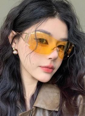 欧美时尚大框黄色眼镜登山骑行防风护目太阳眼镜抗UV高级感太阳眼