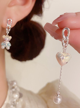 「YU心」小众时尚设计感AB款小熊爱心流苏耳环