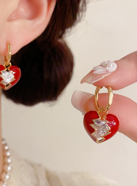 「YU心」法式复古时尚轻奢甜美百搭个性滴油爱心锆石耳扣