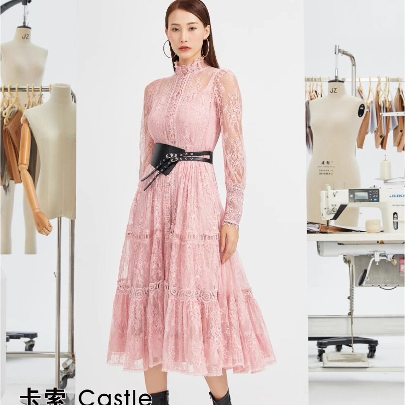 ZA0243353216卡索castle连衣裙网纱蕾丝时尚百搭女高级感晚装裙
