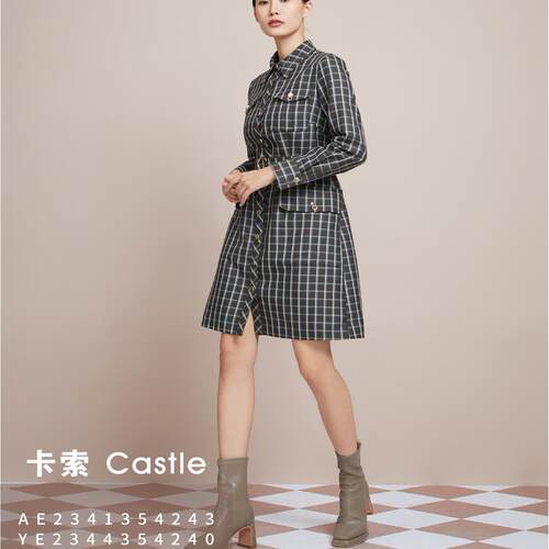 卡索castle2024冬格纹连衣裙显瘦
