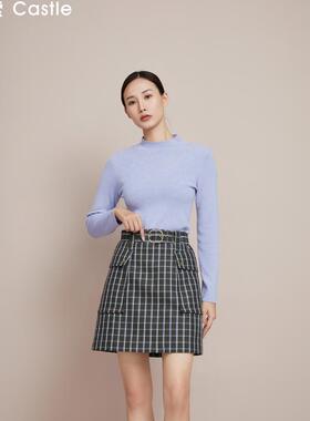 BE2301354241卡索castle半身裙女装2024新款秋冬A字版格子裙显瘦