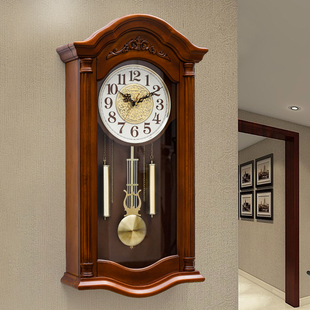 音乐报时钟表日本精工挂钟客厅家用时钟挂墙复古实木挂表 新中式