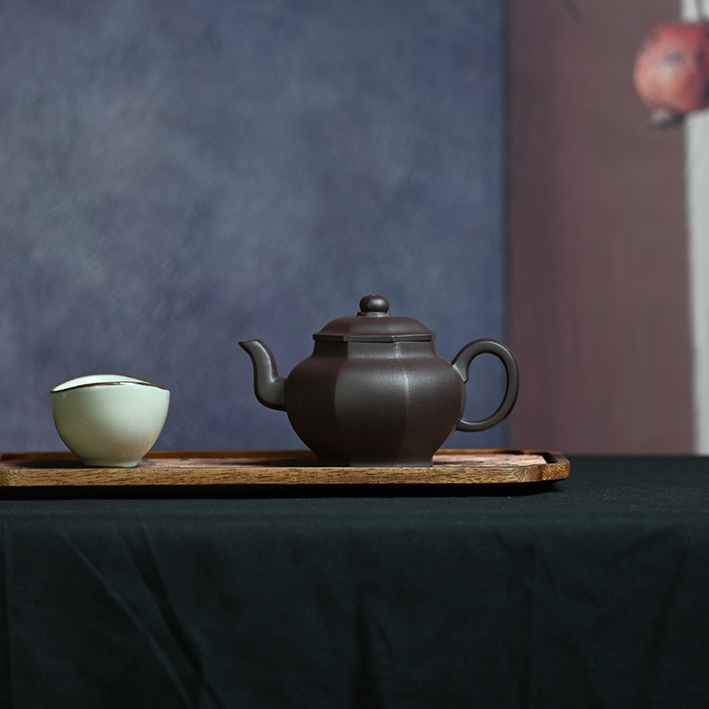 宜兴紫砂壶原矿紫泥八方莲子全手工方器家用功夫茶具泡茶壶 220ml