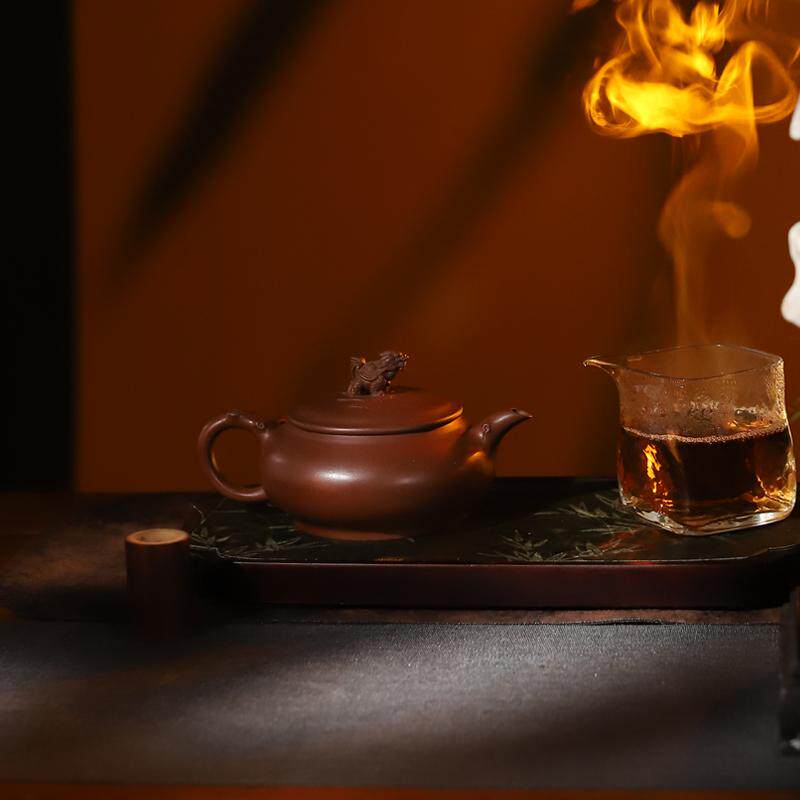 宜兴紫砂壶中式功夫茶壶茶具名家原矿底槽清全手工浮雕灵龟280ML