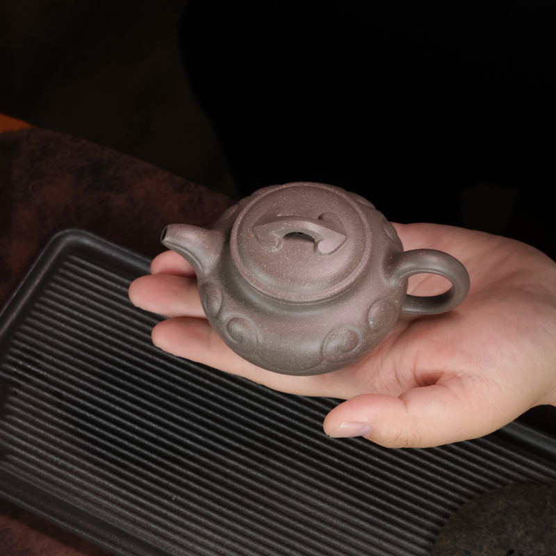宜兴紫砂壶原矿清灰紫泥仿古如意全手工家用功夫泡茶壶茶具180ml