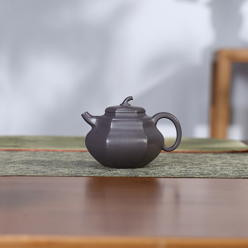 正宗宜兴紫砂壶原矿天青泥纯手工六方葫芦 中式茶壶茶具礼品200ML