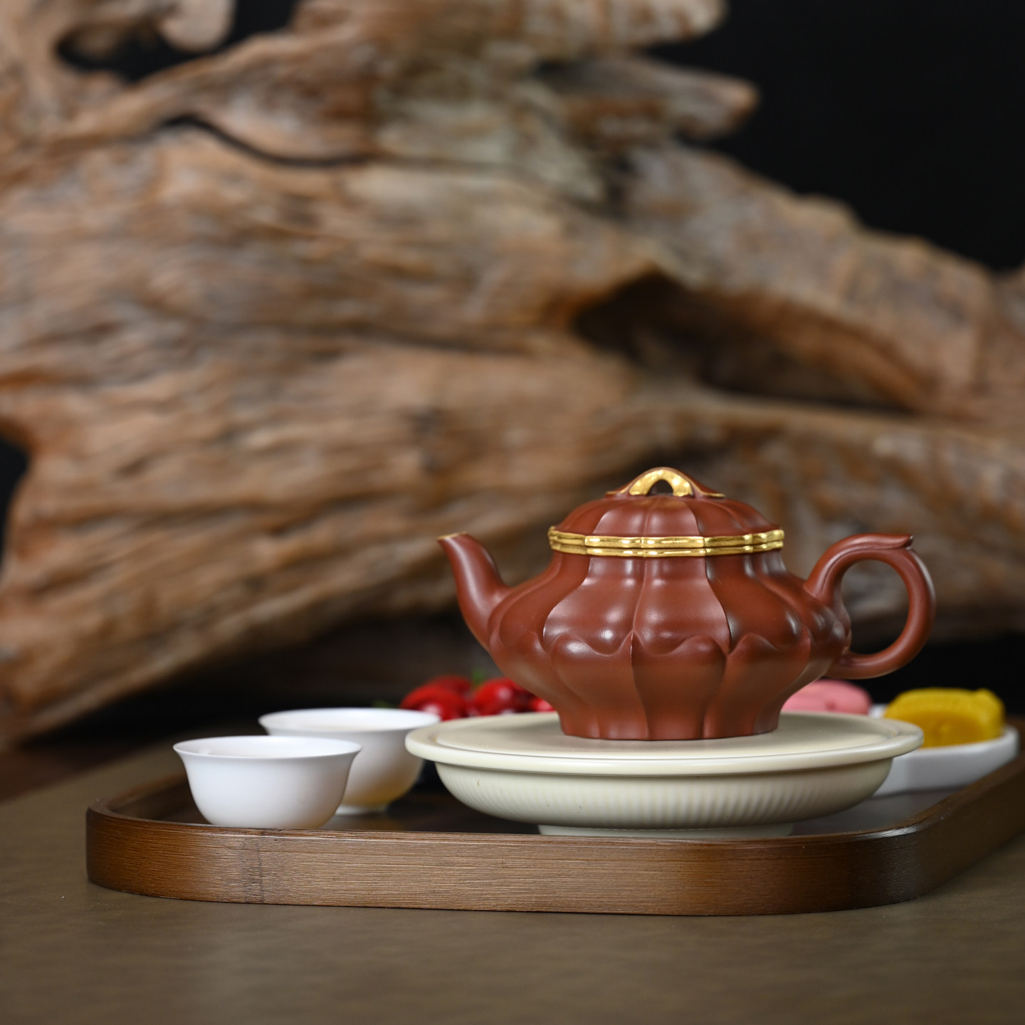 原矿小红泥纯手工描金筋纹心缇名家宜兴紫砂壶功夫茶壶茶具300ML