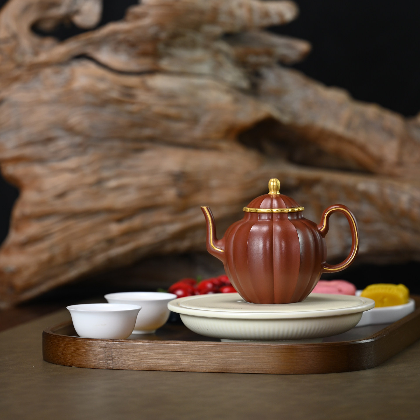 宜兴紫砂壶功夫茶壶茶具原矿小红泥纯手工描金筋纹梵音名家210ML