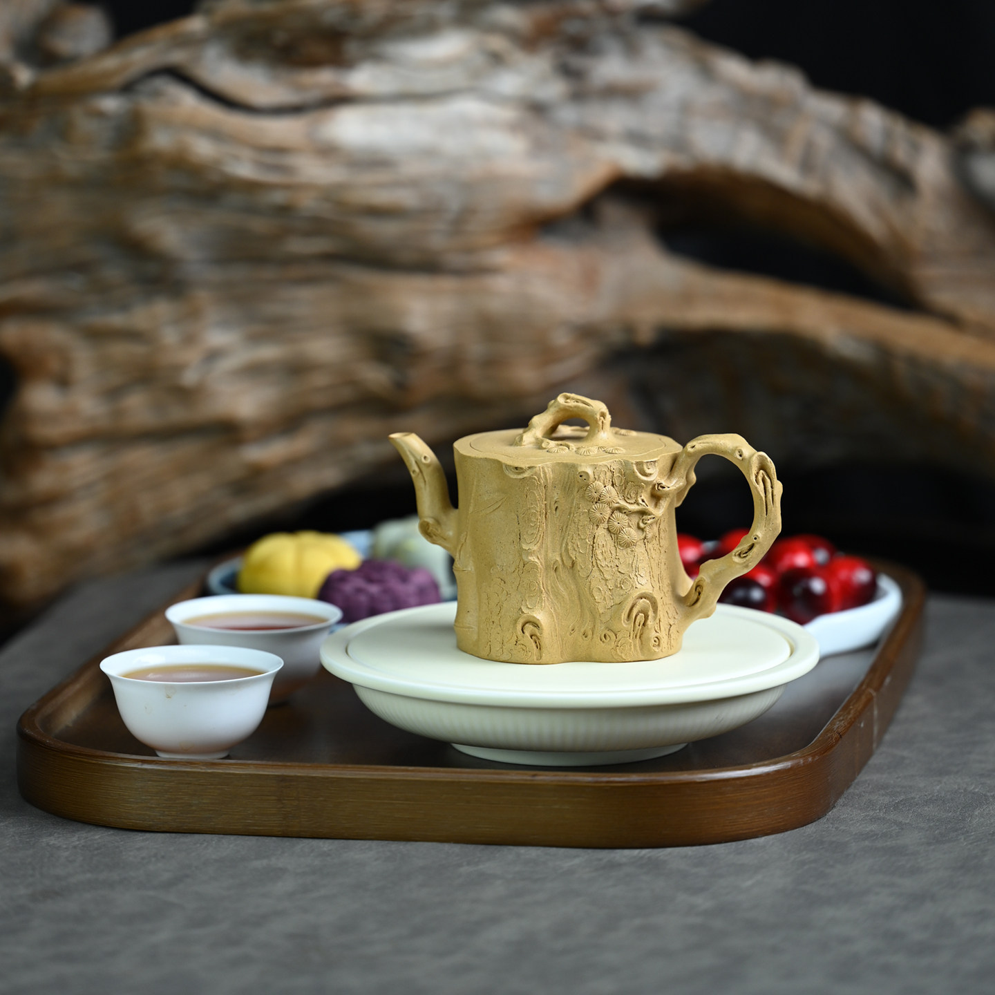 宜兴紫砂壶原矿段泥纯手工树桩仿生器国风自用功夫茶壶茶具210ML